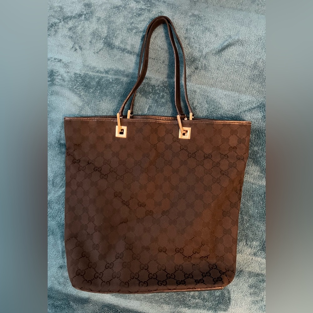 Vintage Gucci GG Black Canvas Tote Handbag - Picture 2 of 11